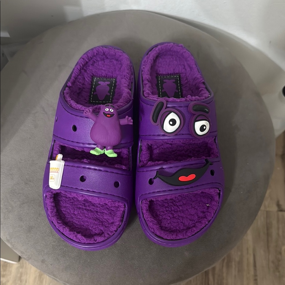 CROCS Purple Whimsical Slippers with Cartoon Design